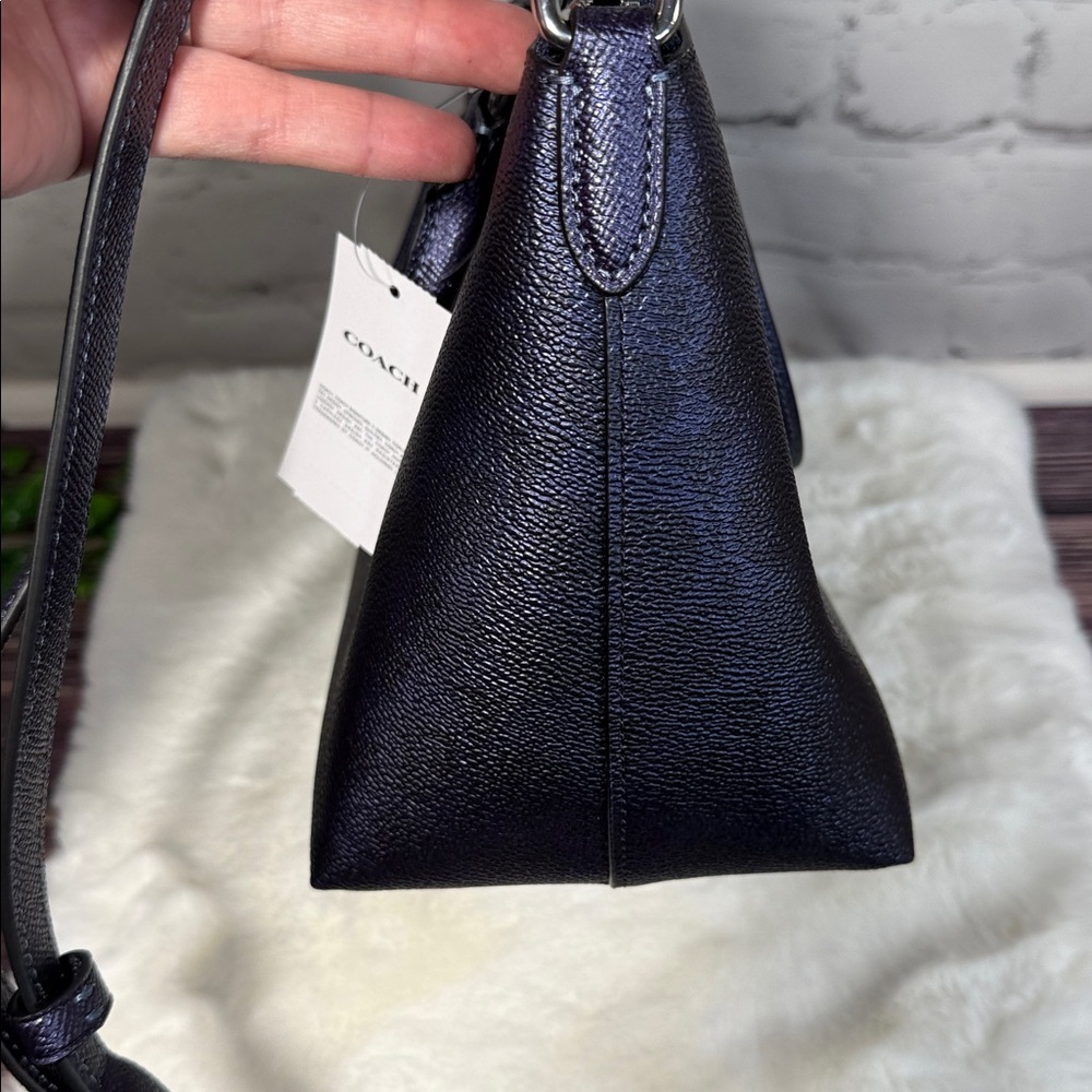 NWT COACH Navy Dark Blue logo print Sadie Satchel, Wristlet, Dust bag BUNDLE. - Picture 11 of 16